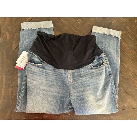 Ingrid and Isabel Straight Leg Cuffed Full Bellyband Maternity Jeans Size 16 - Picture 2 of 7